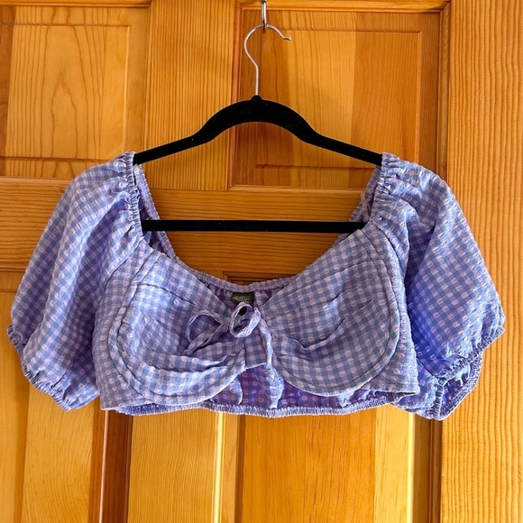 Wild Fable Checkered Purple Gingham Crop Top - Picture 2 of 4